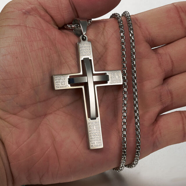 Fashion Silver Women Men Stainless Steel Cross Pendant Rolo Necklace Never Fade NP10547