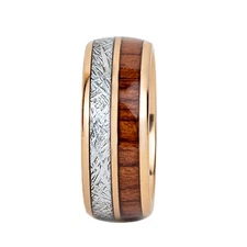 8mm Rose Gold Dome Tungsten Ring Silver Koa Wood Inlay Bridal Men Jewelry