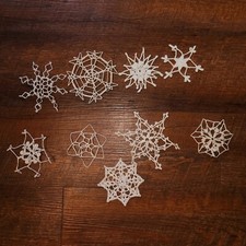 LOT of 9 Hand Crocheted Lace DOILY Snowflakes Christmas Tree Ornaments Decor VTG