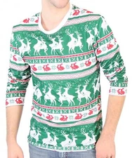 Adult Holiday Reindeers & Rabbits Pattern Long Sleeve Ugly Christmas Cosplay Tee
