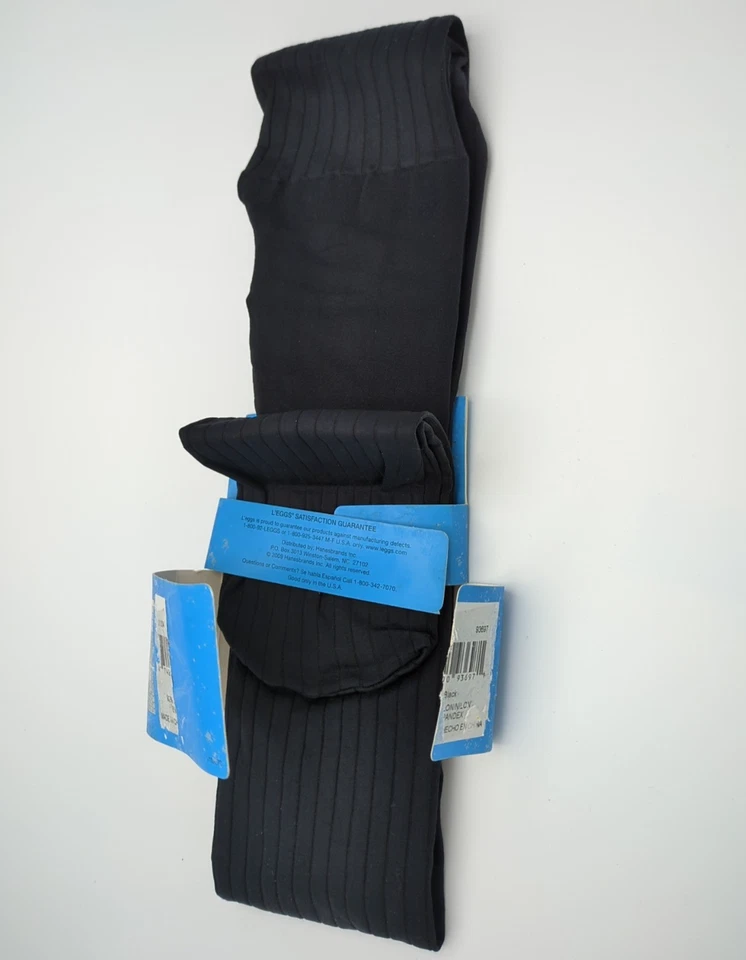 1 Par de Medias L'eggs Talla B Texturizadas Negro Jet Acanaladas Moda Opacas Primavera Otoño Foto 3 de 4