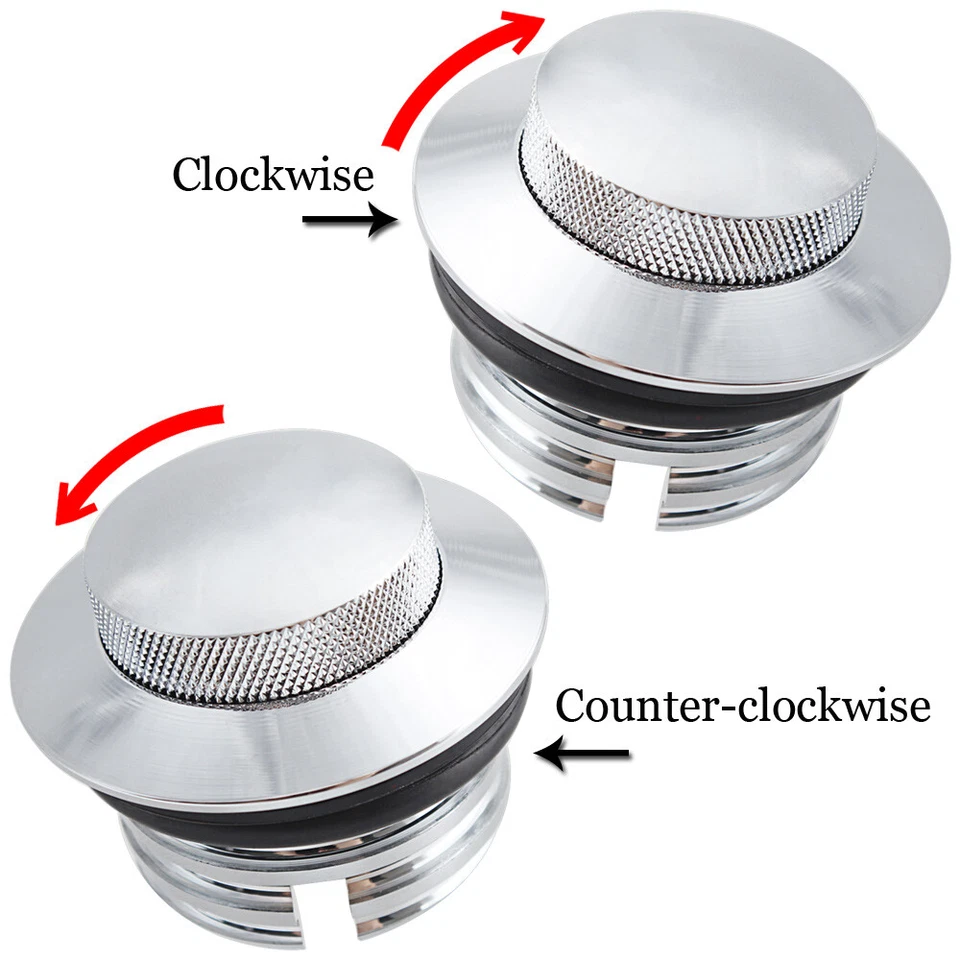 2x Tapa de gasolina con tanque de combustible ventilado emergente montaje empotrado cromado para Harley Touring XL Dyna Foto 2 de 4