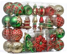 Valery Madelyn Christmas Ornaments Set, 108ct Red Green and Gold Shatterproof...
