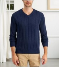Club Room Mens Drop Needle V Neck Cotton Sweater Navy Blue Size XXL NWT