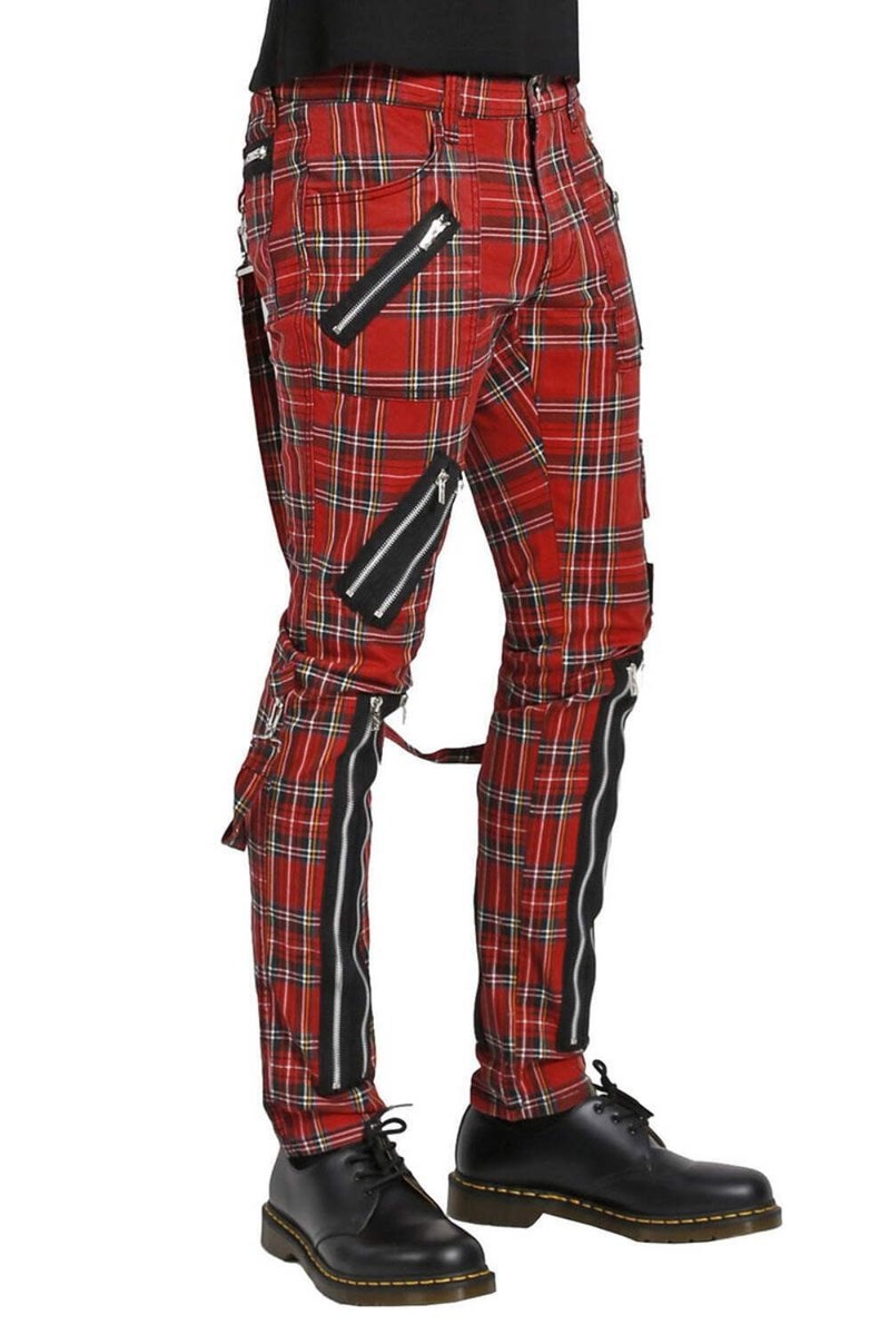 Tripp NYC Mens Punk Bondage Pants [Red Plaid] - Bondage Pants