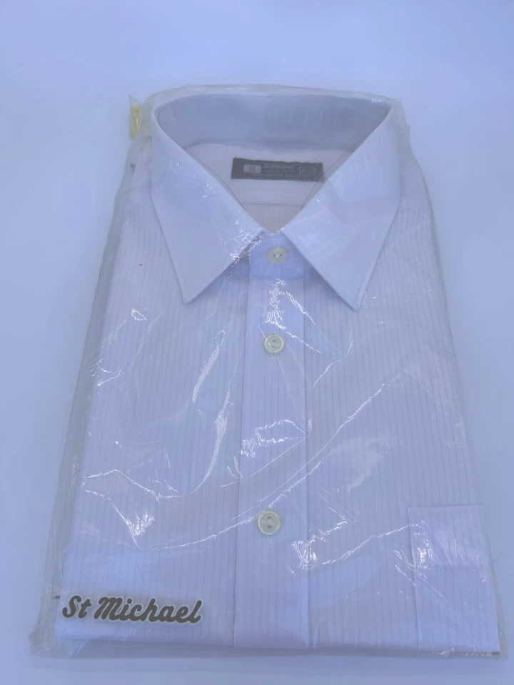 Vintage St Michael Shirt Mens Marks & Spencer 16" Long Sleeve Dress White Stripe - Image 2 of 4