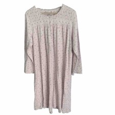 Eileen West Nightgown Women L Pink Floral Rose Cotton Long Sleeve Ruffle Grandma
