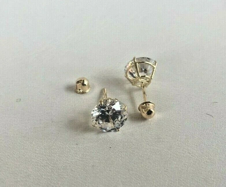 PENDIENTES DE DIAMANTES SIMULADOS DE 3 QUILATES DE ORO AMARILLO MACIZO DE 14 K Foto 4 de 4