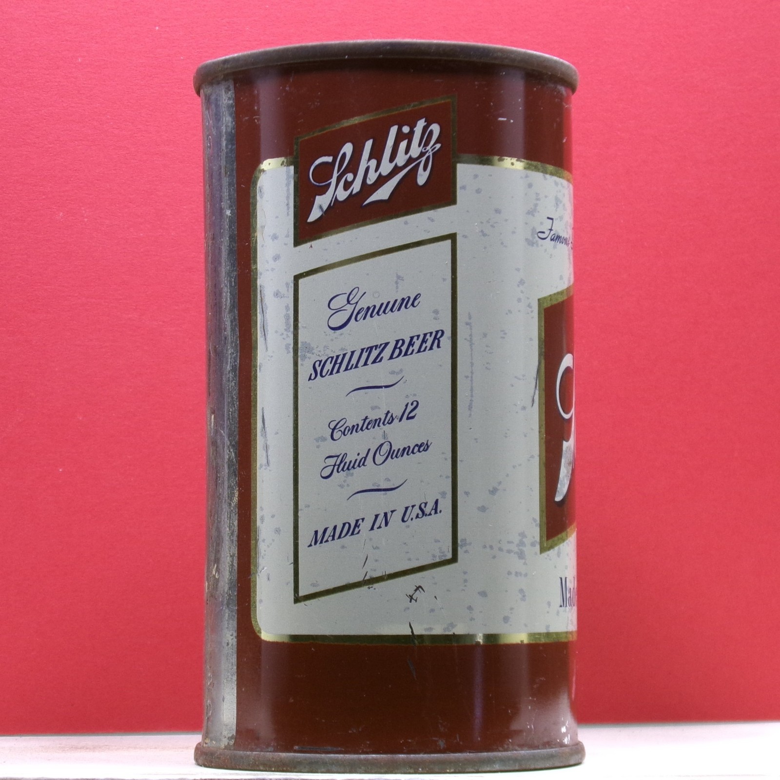 Schlitz Beer Old Flat Top Indoor Can Dated 1949 Milwaukee Wisconsin FT-1 O/G