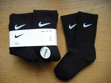 Toddler Boys NWT NIKE Socks Crew 6prs Black w/White Swooshes Cushioned Sz:2T-3T