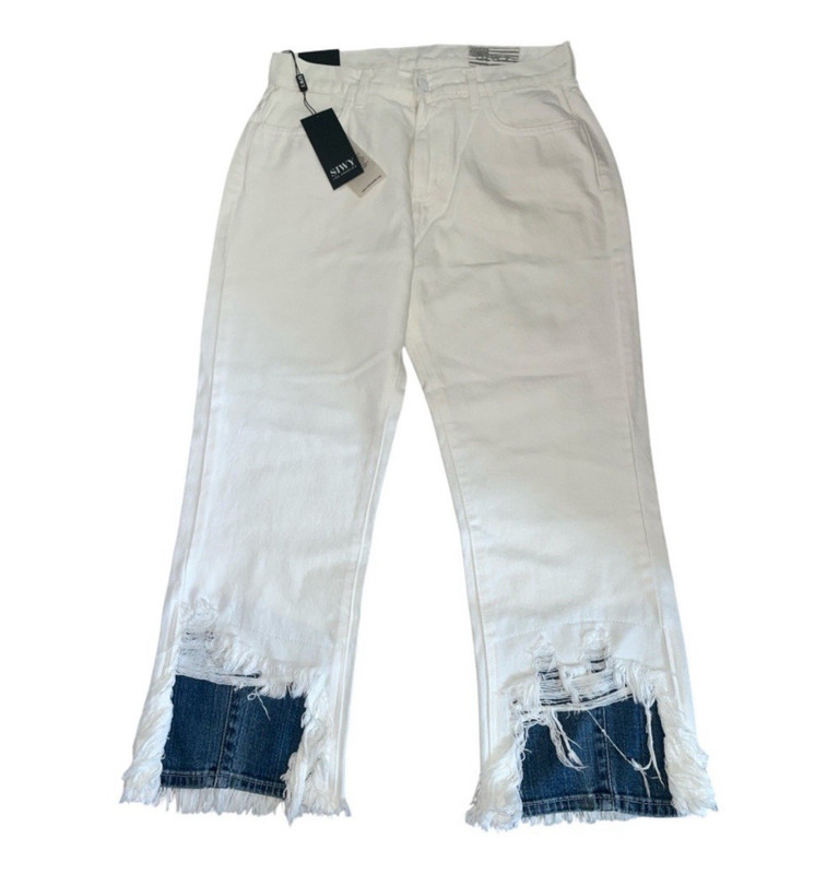 SIWY Delphi Straight Jeans in White Paradise with Frayed Hems