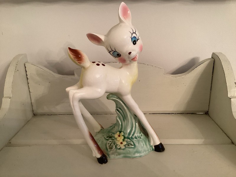Vintage Rare HTF Anthropomorphic Ceramic Deer Big Eyes Japan Kitschy EVC