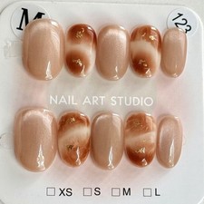 Handmade Brown Ombre Press-On Nails Short Oval Reusable Fake Nail Size M
