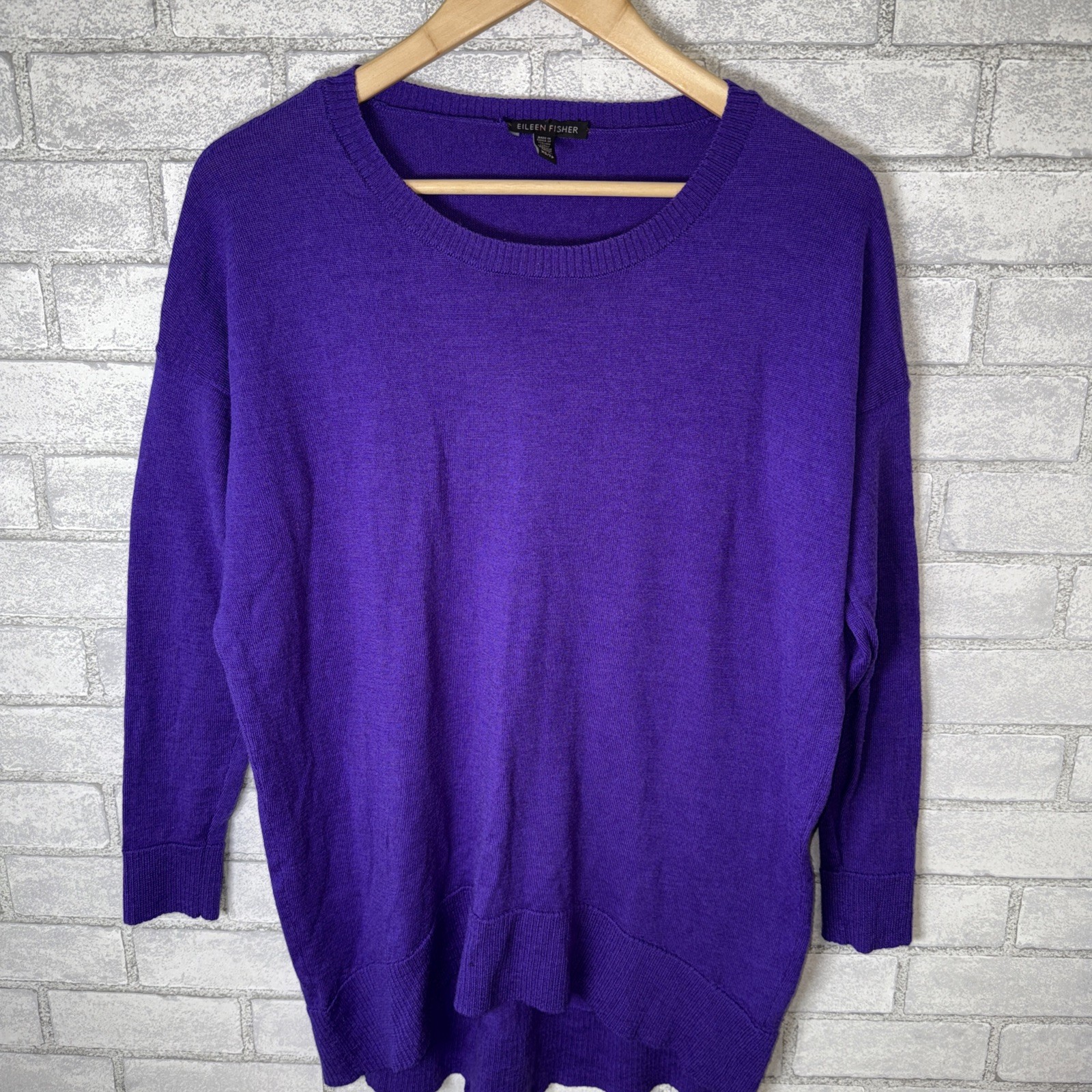Suéter túnica cuello ballet jersey lana merino púrpura violeta Eileen Fisher para mujer S