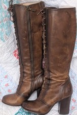Vtg Frye Tall Brown Leather Campus Parker Lac...