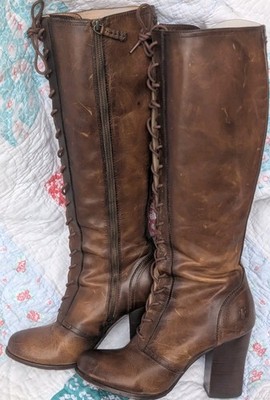 Vtg Frye Tall Brown Leather Campus Parker Lace Up Boots Size 10 Rare