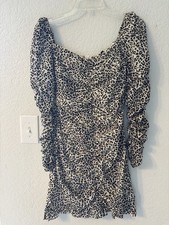 Pretty Little Thing Leopard Dress Size Small Ruched Long Sleeve Body Con