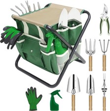 Garden Tool Set 10 Piece Gardening Kit With Heavy Duty Folding Stool Gardening