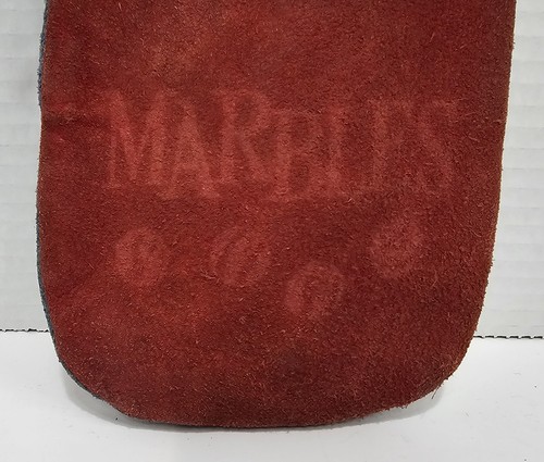 Vtg Leather Marble Bag Pouch Red & Blue With Leather Drawstring - Picture 3 of 6