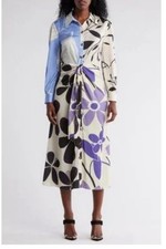 New Stitchdrop Trinidad Mix Print Long Sleeve Shirt Dress Size XL Purple Modest