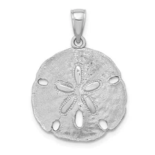 14K White Gold Polished Sand Dollar Charm Pendant 3gm L-1.07 Inch, W-0.81 Inch