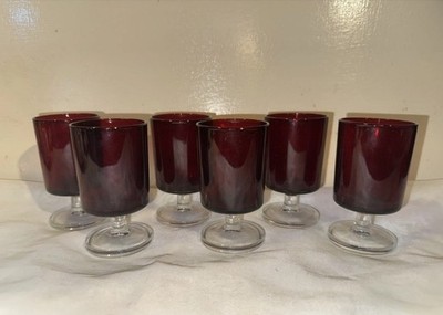 Vintage Luminarc France 6 x Rubin Rotweingläser 10 cm