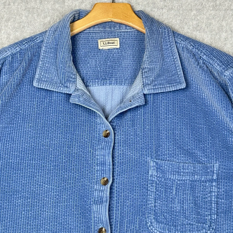 LL Bean Mujer Pana Abotonada Chaqueta Cazadora Algodón Bolsillo Azul Exterior 2X Foto 3 de 4