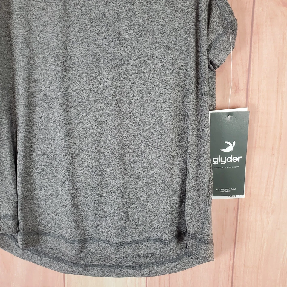 Camiseta sin mangas Glyder Simplicity para mujer grande gris elástica cuello redondo correa trasera corredora Foto 3 de 4