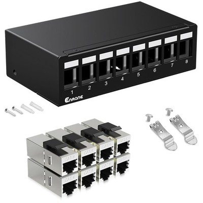 8 Port Patch Panel CAT6 Keystone UTP Network 1U Shielded Rack Wall Mount