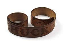 Vtg 60s 70s "CHUCK" Tooled Leather Belt 37.25" Brown Good Boho Hippie Western