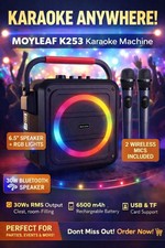 MOYLEAF K253 Karaoke Machine 30W Bluetooth Speaker w/ 2 Mics RGB 6.5