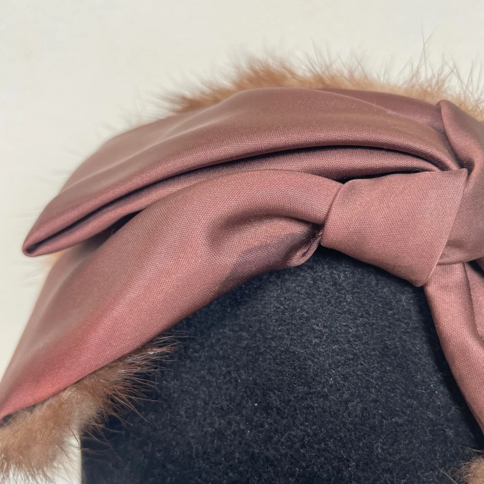 Diadema Fascinador Vintage Piel de Visón Satén Lazo Sombrero Retro Años 50 60 Cóctel Fiesta Foto 3 de 4