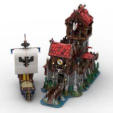 Medieval Tower with Castle Gatehouse and Sea Serpent Ship 4916 Pieces MOC