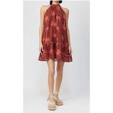 En Saison Large L Adley Mini Dress In Sienna Coral Tropical Halter Neck Tassels