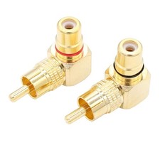 90 Degree RCA Adapter Plug Connector - Gold-Plated Right Angle 2-Pack