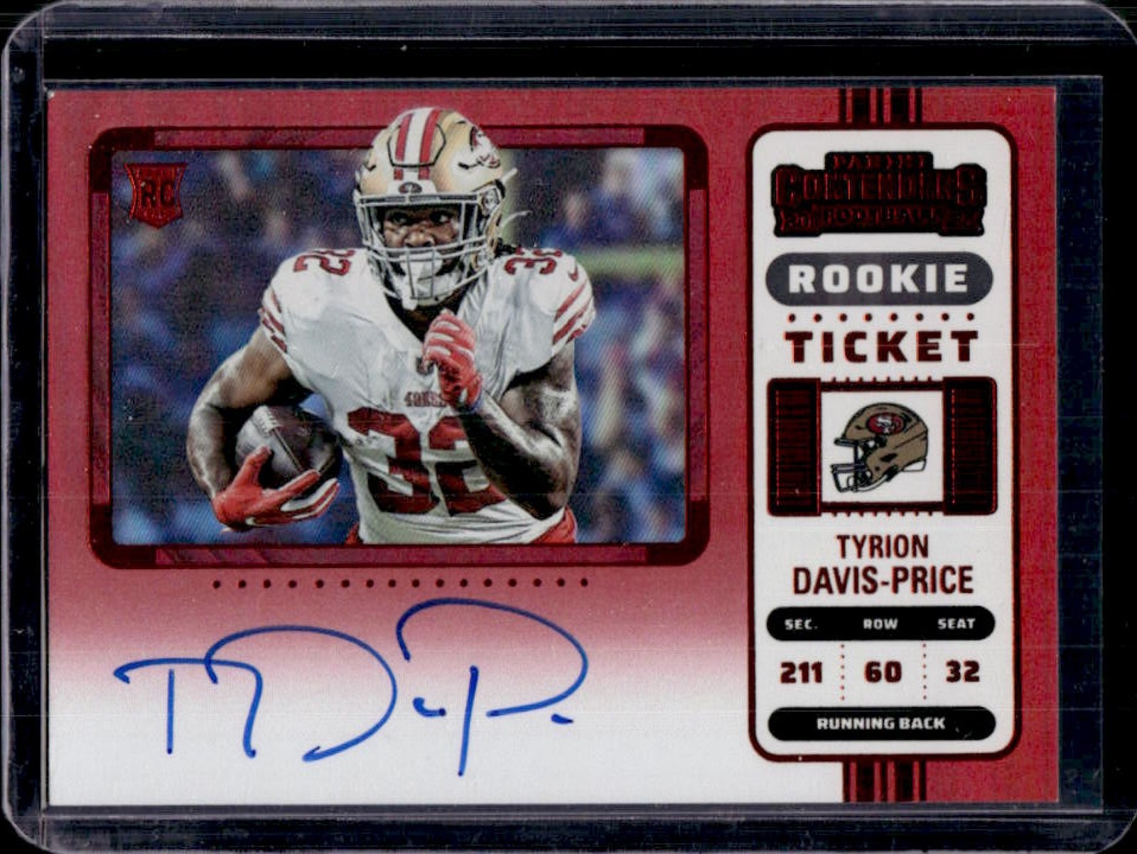 2022 Contenders Tyrion Davis-Price Red Zone RC VAR Rookie Ticket Auto #139b