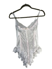 VTG Tosca Lingerie California Teddy Lace Rose Pink Ribbon Babydoll Ruffle Lace S
