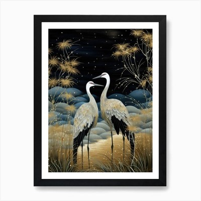 Kraniche bei Nacht Kunstdruck gerahmt Wandbild Poster Leinwanddruck Bild