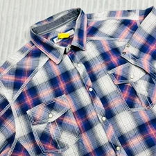 BKE Standard Fit Pearl Snap Western Style Shirt Men's 2XL Pink Blue White Plaid