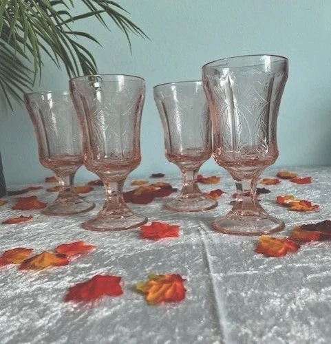 New Price! 4 ~Vintage Indiana Depression Pink Goblets Glass excellent condition