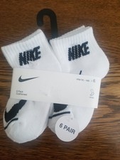NIKE Boys Socks Ankle Cushioned School Kids 6 Pair Shoe Size 7C-10C White