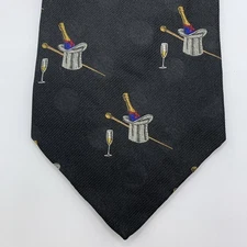 Vtg Ferrell Reed For The Hound Silk Tie New Year’s Champagne Holiday Italy 57X4￼