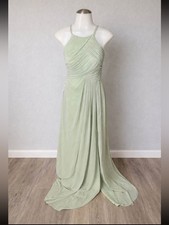 Azazie Ginger Agave A-Line Halter Pleated Chiffon Dress Size XS