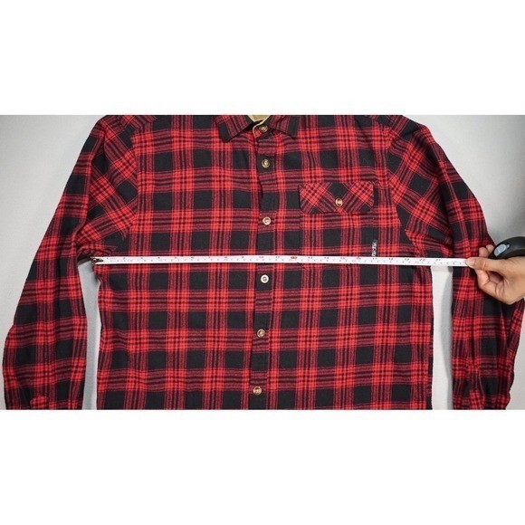 Yee Yee Mens Flannel Shirt L Red Black Plaid Corduroy Collar Cotton Button Down image 8