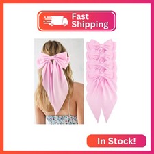 Velscrun Hair Bows for Women Girls 4Pcs Pink Silky Hair Bow Satin Large Coquette
