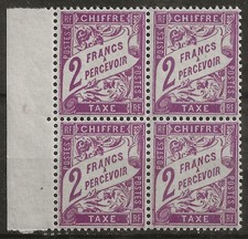 TAXE N° 42** 2Frs VIOLET TYPE DUVAL EN BLOC DE 4