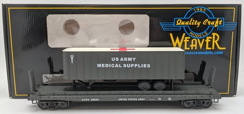 Coche plano Weaver U23026LD O US Army 50' #38564 con remolque médico 35' (3 rieles) LN | Zustand: Used