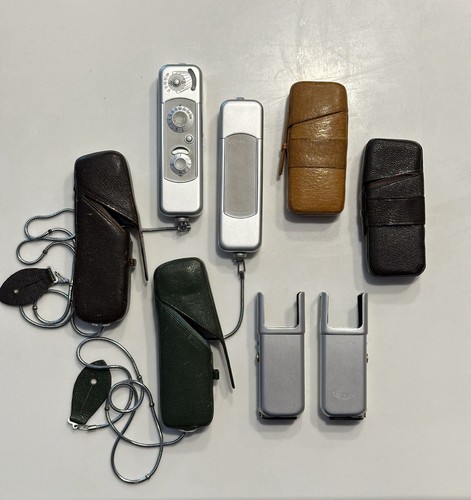 2x Minox B Subminiature Spy Vintage Cameras w/ Flash Attachment & Leather Cases