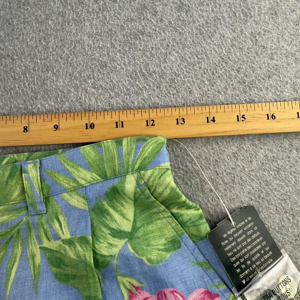 Pantalones Cortos Lauren Ralph Lauren Para Mujer 2P Azul Floral Lino Tiro Alto Bolsillo Tropical Foto 2 de 4