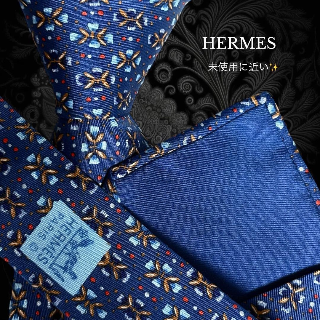 HERMES Tie Navy Pattern Dot Allover Pattern - image 1